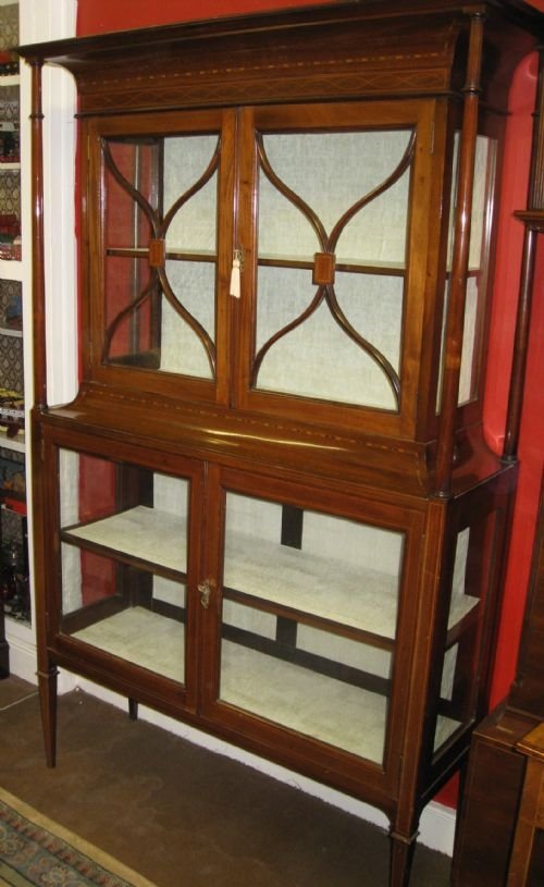 large edwardian inlaid mahogany display cabinet