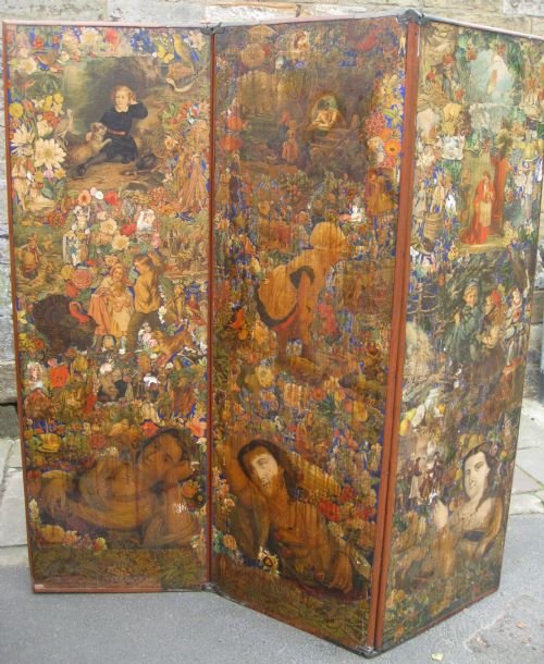 victorian three fold scrap screen