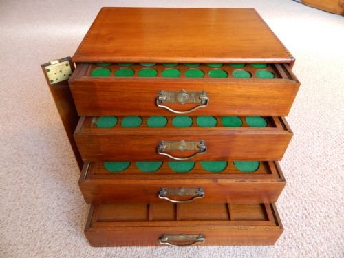 walnut coin collectors cabinet