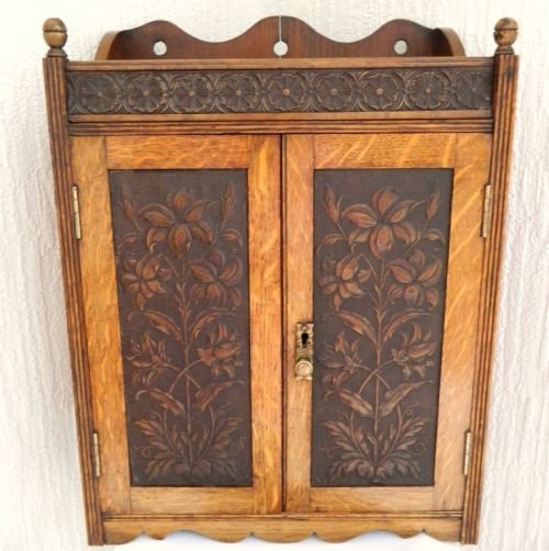 arts crafts oak wall cabinet