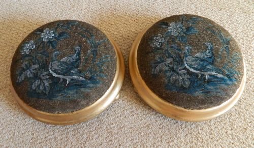 charming pair of victorian beadwork foot stools