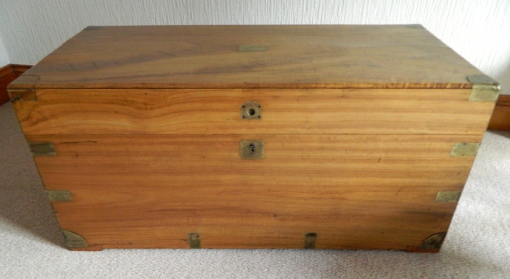 brass bound camphor wood trunk