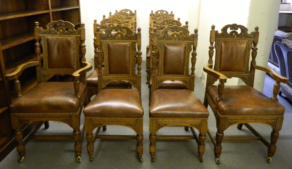 set of 12 oak dining chairs