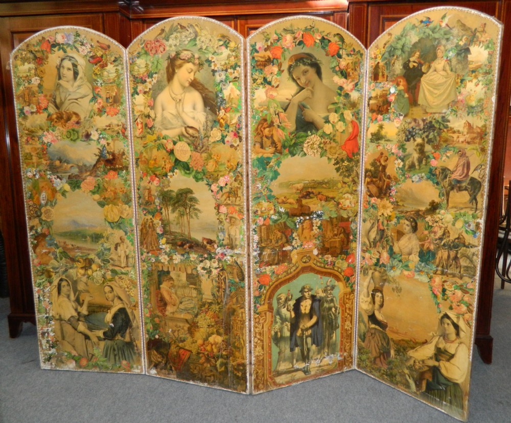 four fold victorian scrap screen
