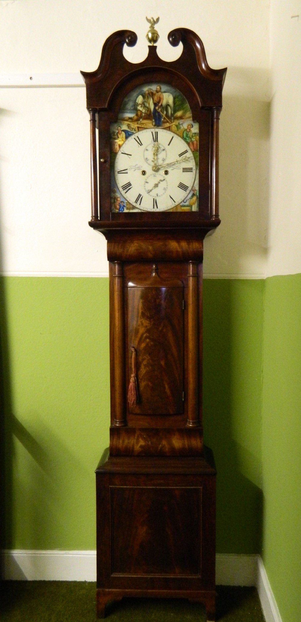 mahogany painted face 8 day grandfather clock