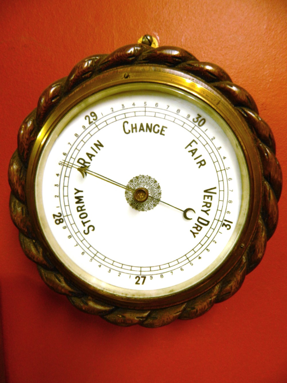 carved oak aneroid barometer