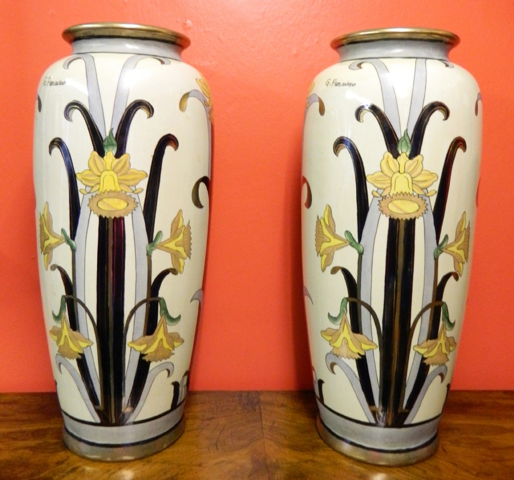 large impressive pair of earthenware vases by g fieravino