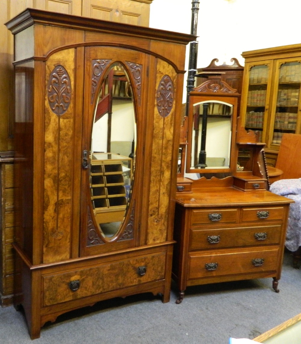 art nouveau walnut wardrobe dressing table