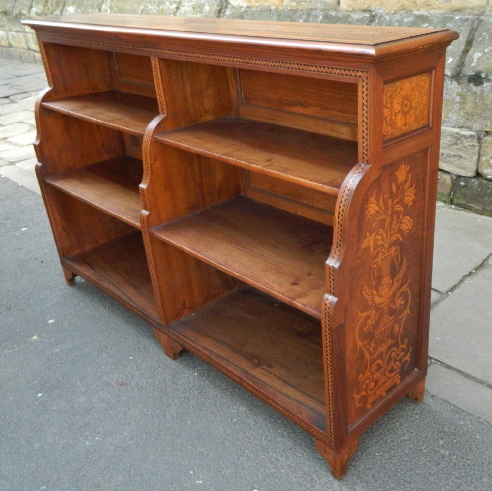 mahogany marquetry waterfall bookcase