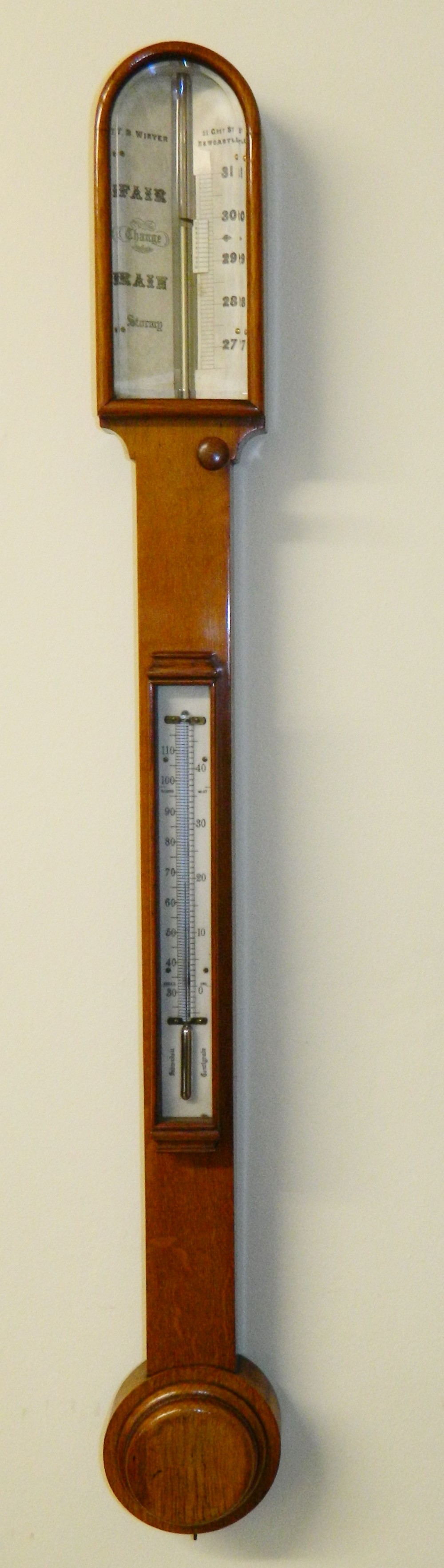 oak stick barometer by tb winter of newcastle