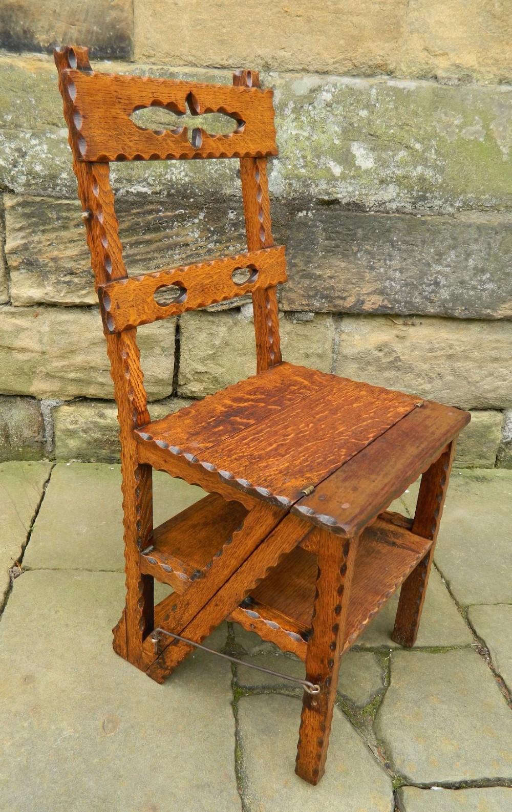 oak metamorphic library chair library steps