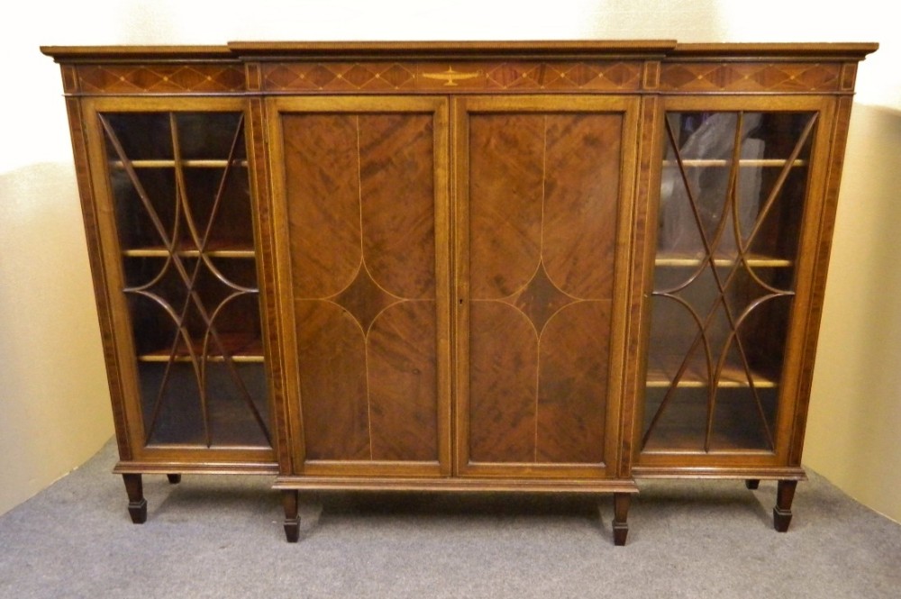 inlaid mahogany breakfront bookcase