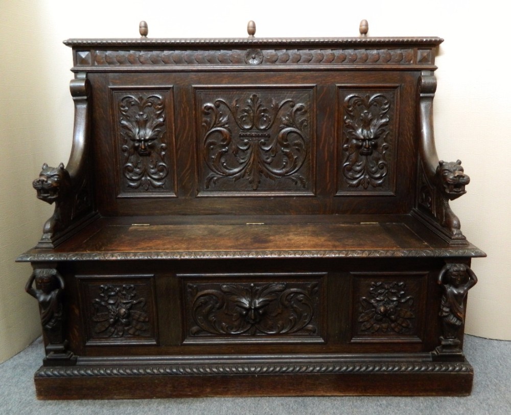green man carved oak settle bench