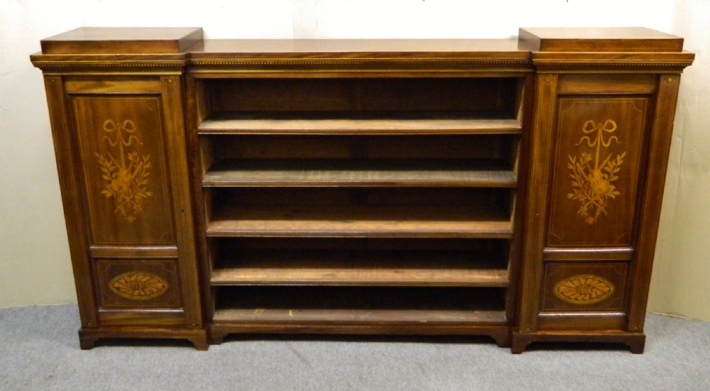 large inlaid mahogany bookcase