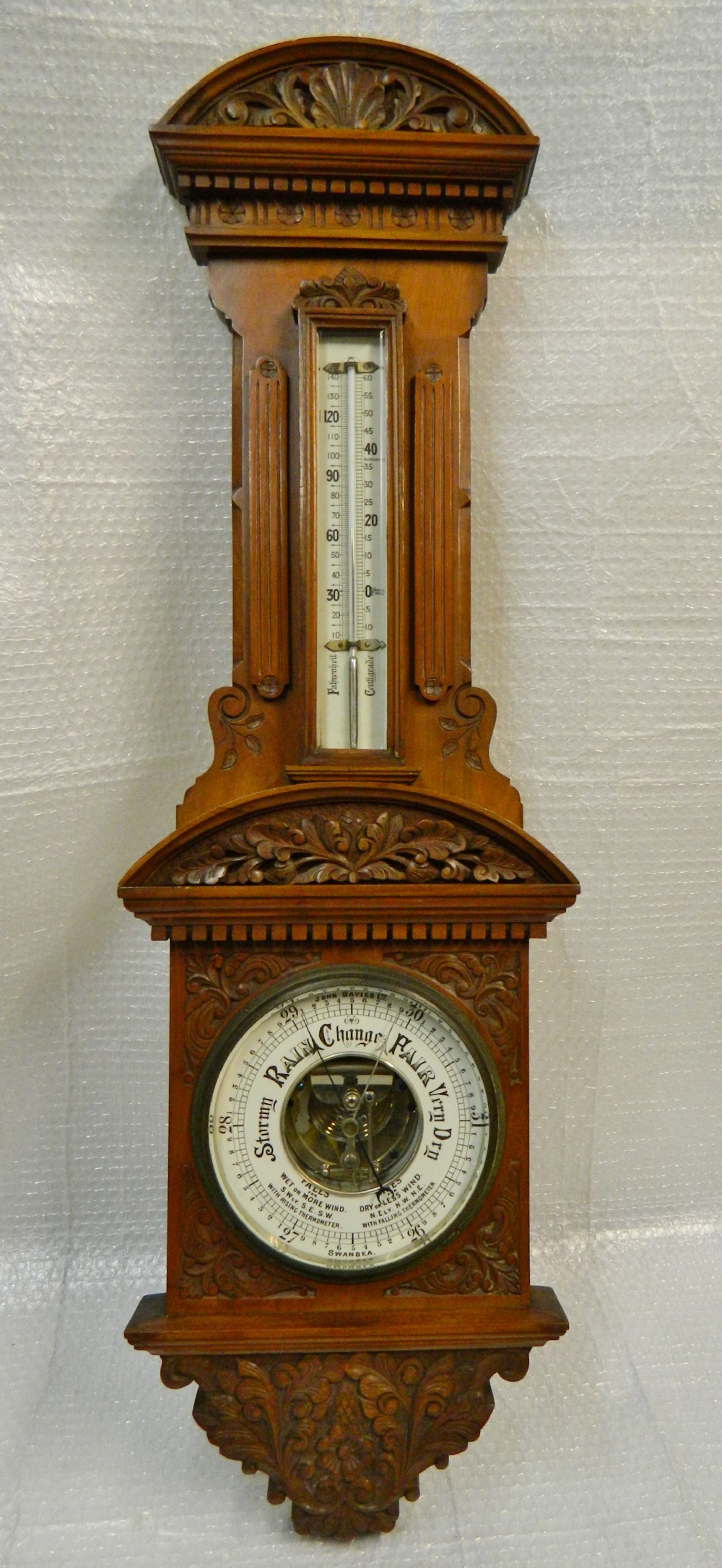 large carved aneroid barometer davies of swansea