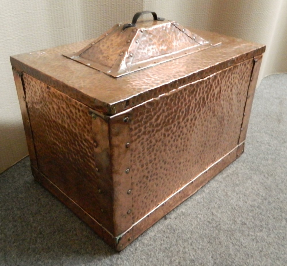 arts crafts copper coal box