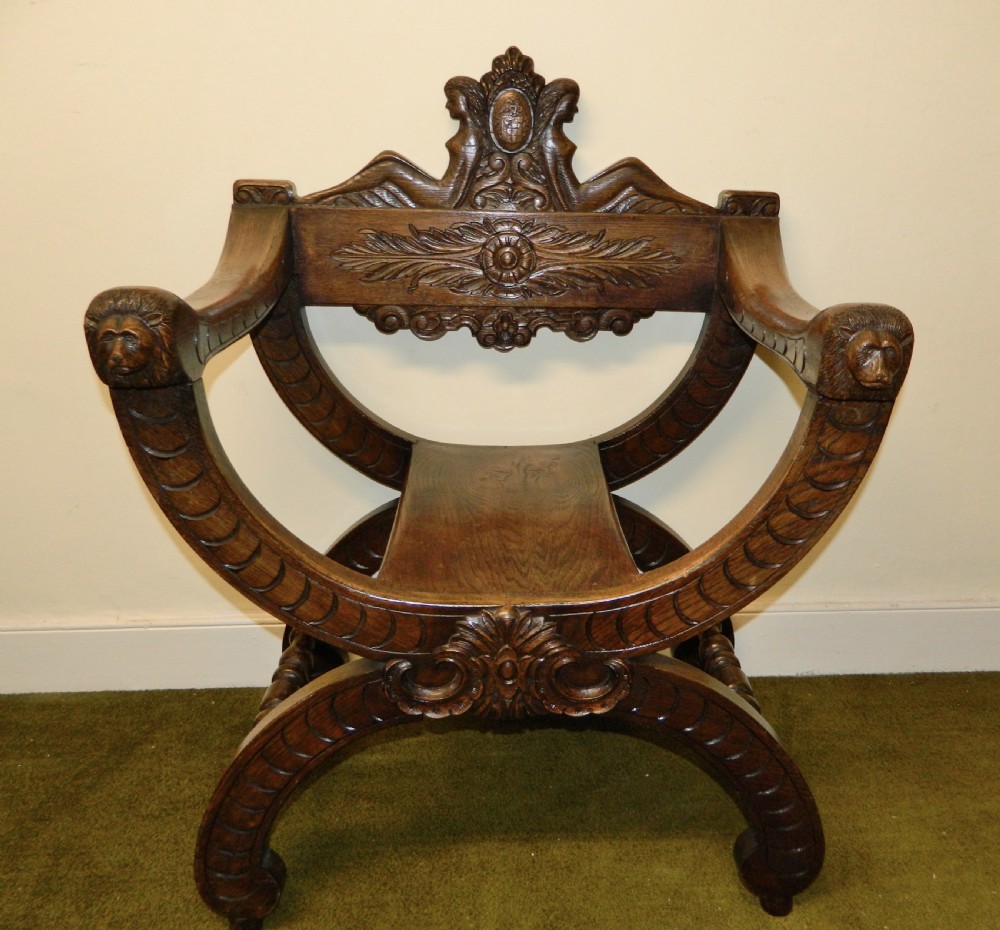 carved oak savonarola chair throne chair