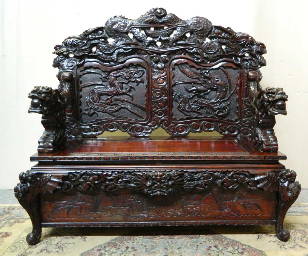 fabulous carved japanese dragon bench settle