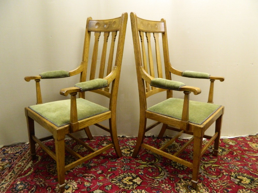 pair of arts crafts oak armchairs shapland petter