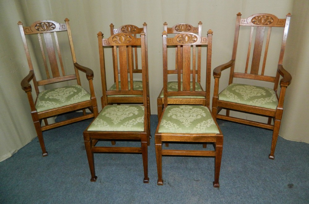 set of 6 oak arts crafts dining chairs