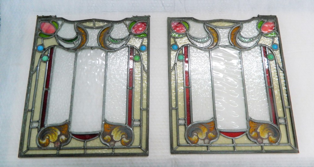 pair of stained glass window panels