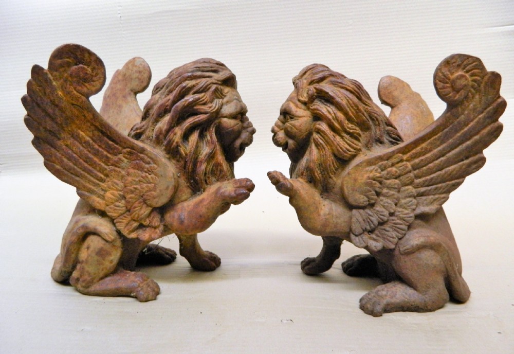 pair of cast iron winged lions garden