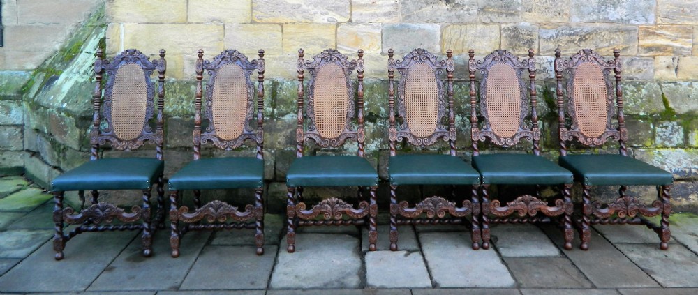 set of 6 carved oak chairs