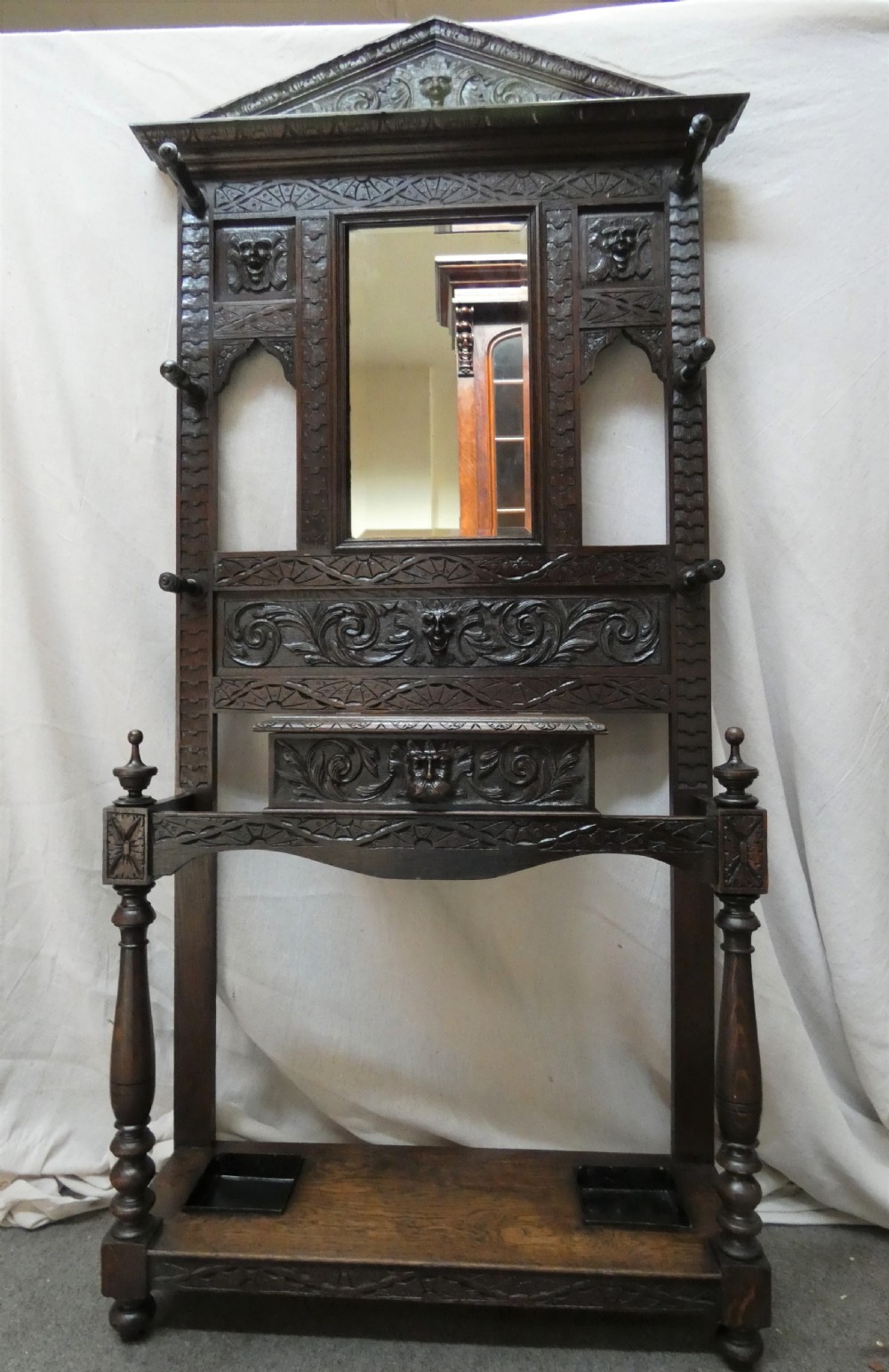 carved oak green man hall stand