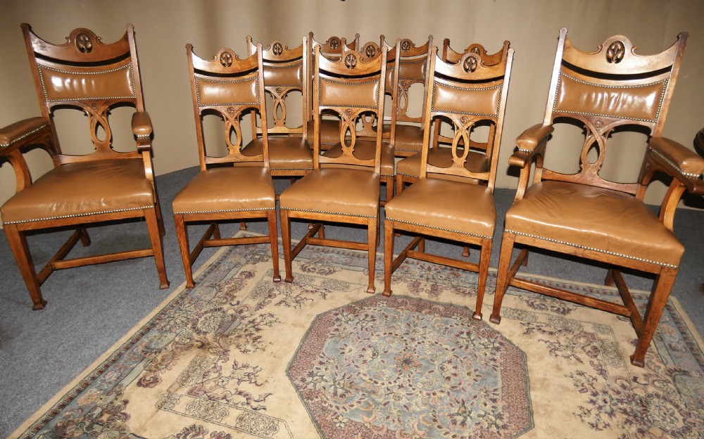 set of 10 oak arts crafts dining chairs