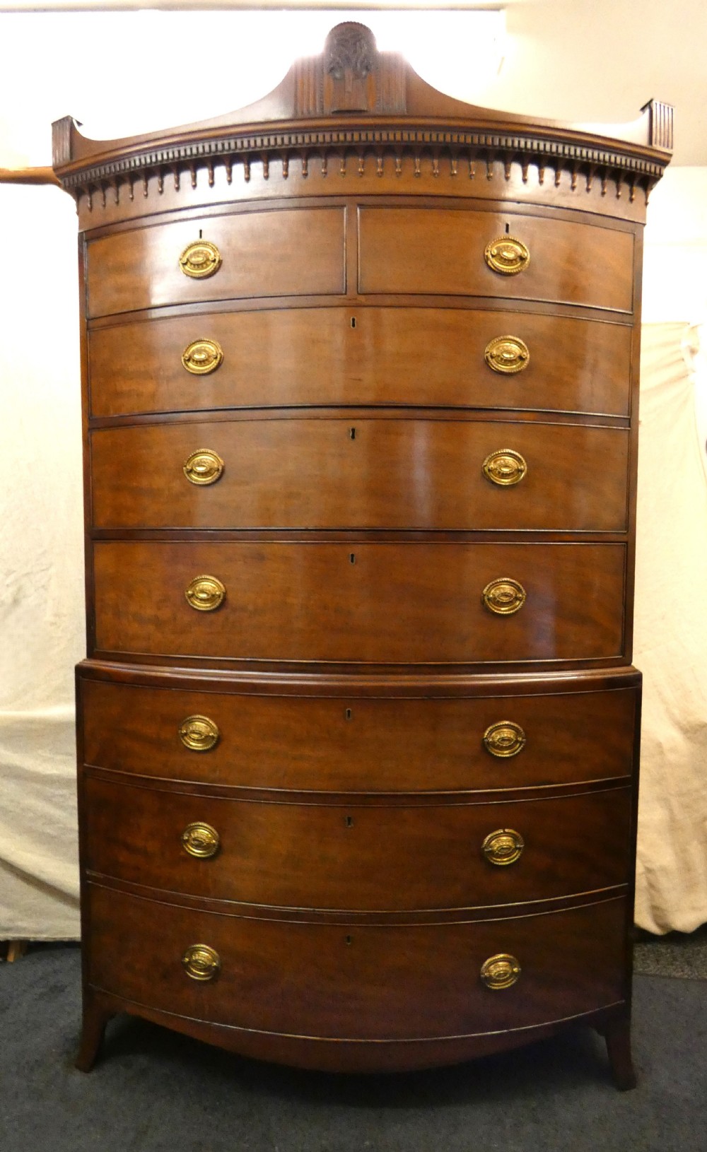 edwards roberts bow front mahogany chest on chest